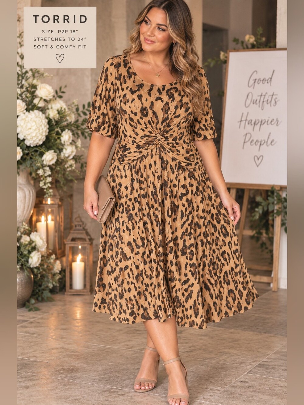 Torrid Super Soft Leopard Print Twist Front Midi Dress Size 1